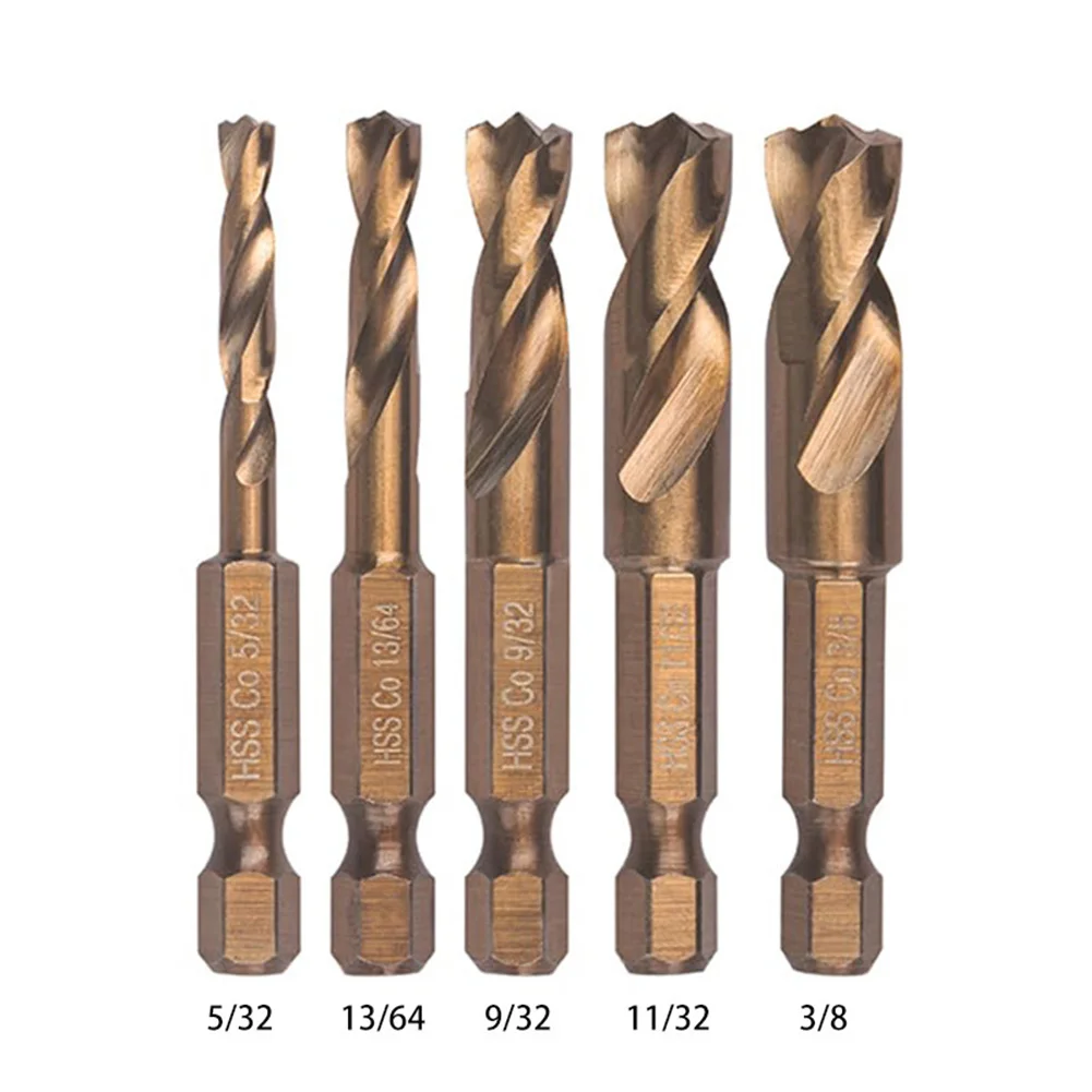 5pcs/set Hex Shank Short Drill Bit Set Precision Drilling Hexagonal Shank Short Drill Efficient Chip Removal Power Tool Parts
