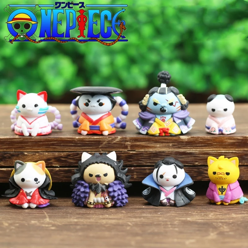 8pcs One Piece Anime Figure Cos Cat Series 3 Wano Country Jinbe Yamato Kaido Luffy Model Doll Action Figurines Desktop Ornaments