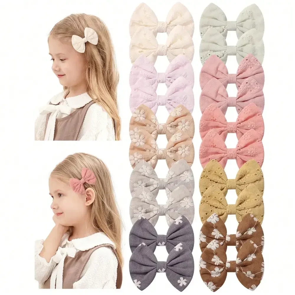 10 teile/satz Süße Blume Drucken Bowknot Haar Clips Nette Baumwolle Bögen Haarnadeln Barrettes Kopfbedeckungen für Baby Mädchen Kind Haar Zubehör – Detail 2