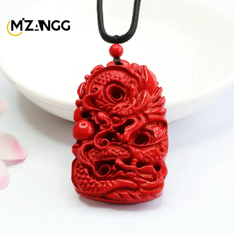 Genuine Natural Cinnabar Red Sand Dragon Pendant Hand-carved Fashion Men's and Women's Necklaces Literary Retro Jewelry Mascot