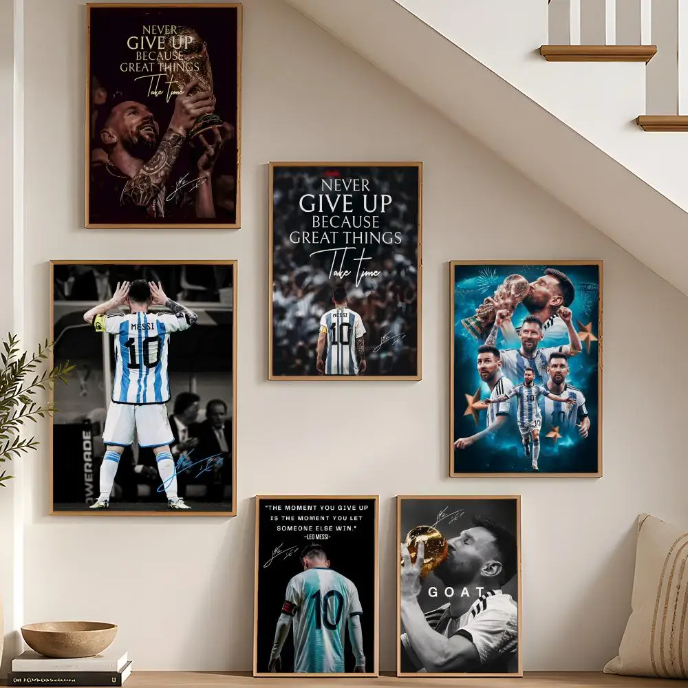 Football Star Lionel M-Messi Poster Stickers HD Painting Self-Adhesive Art for Bedroom Living Room Home Decor Wall Decals Gift
