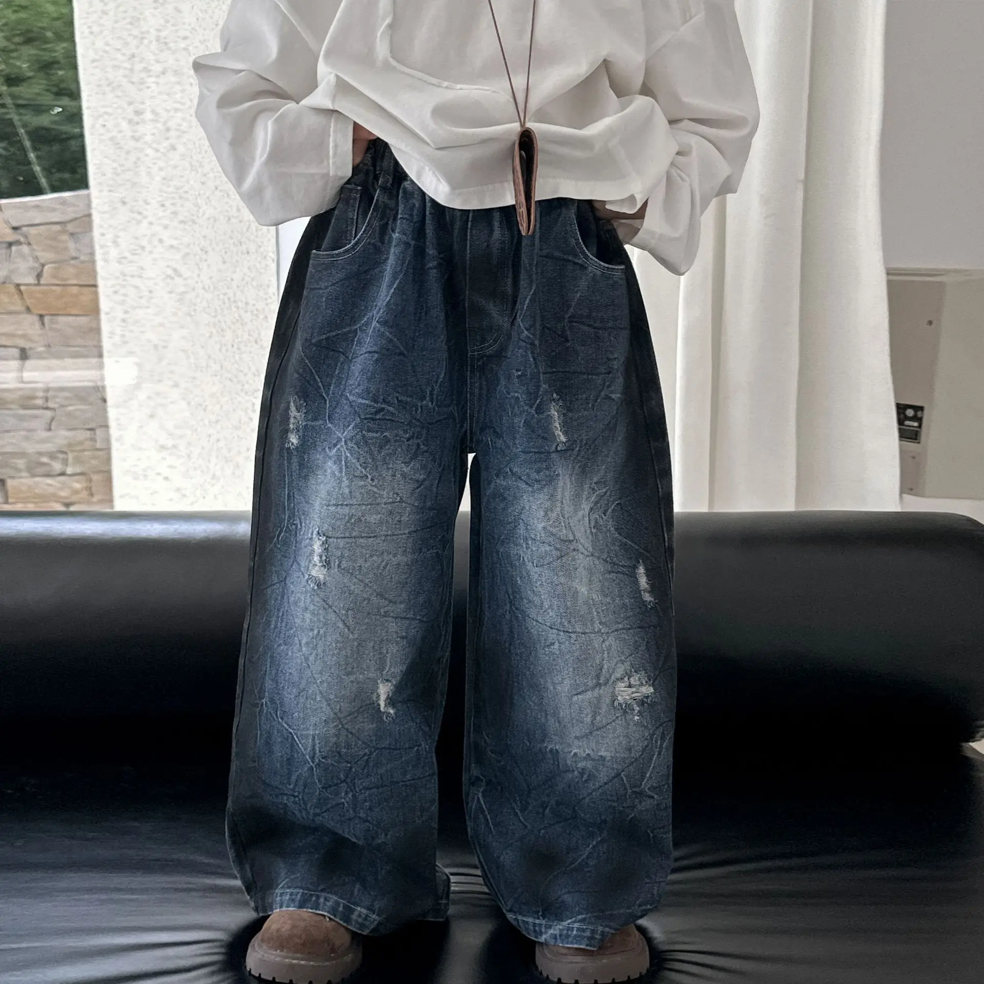 

Children Clothes Boys Autumn Jacquard Jeans Trendy Straight-leg Casual Pants 2025 New Fashionable Loose Casual Denim Pants