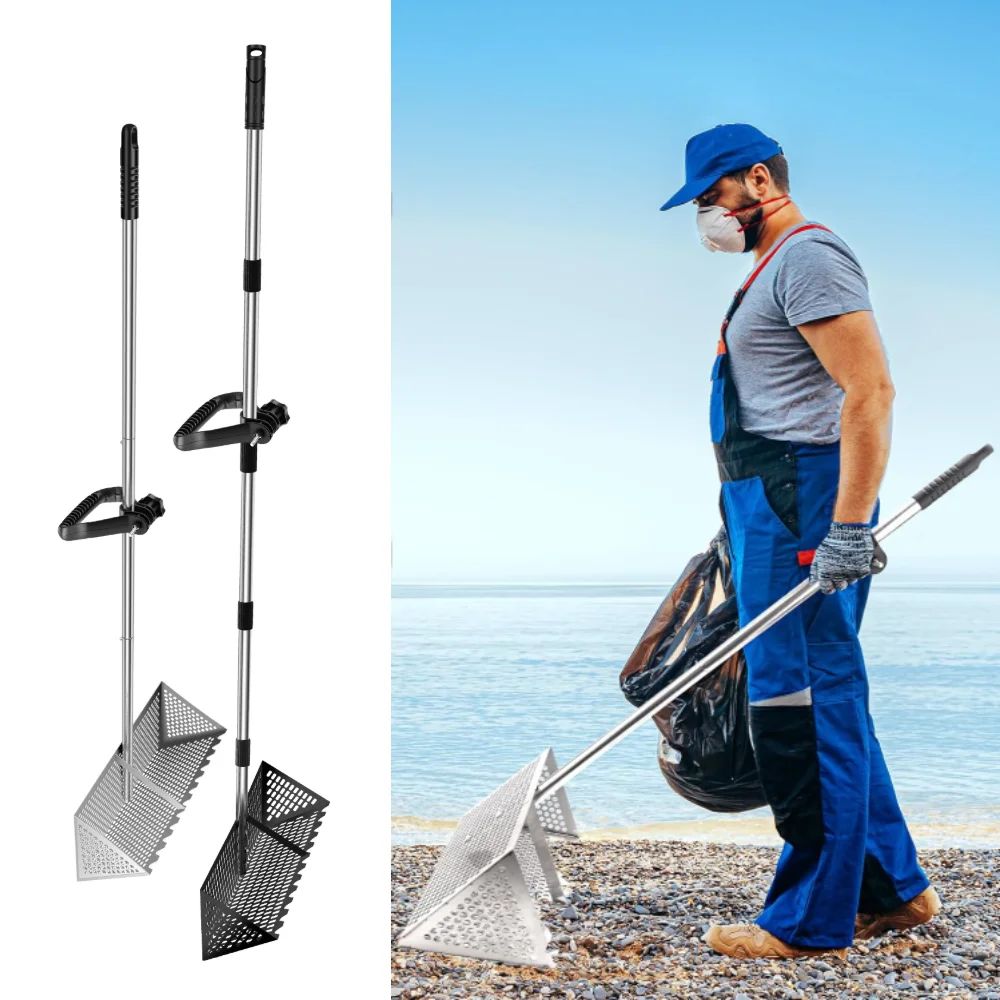 Handheld Sand Sift Stainless Steel Rake Efficient Sand Crab Catcher with Detachable 134/173cm Handle for Finding Beach Sand Crab