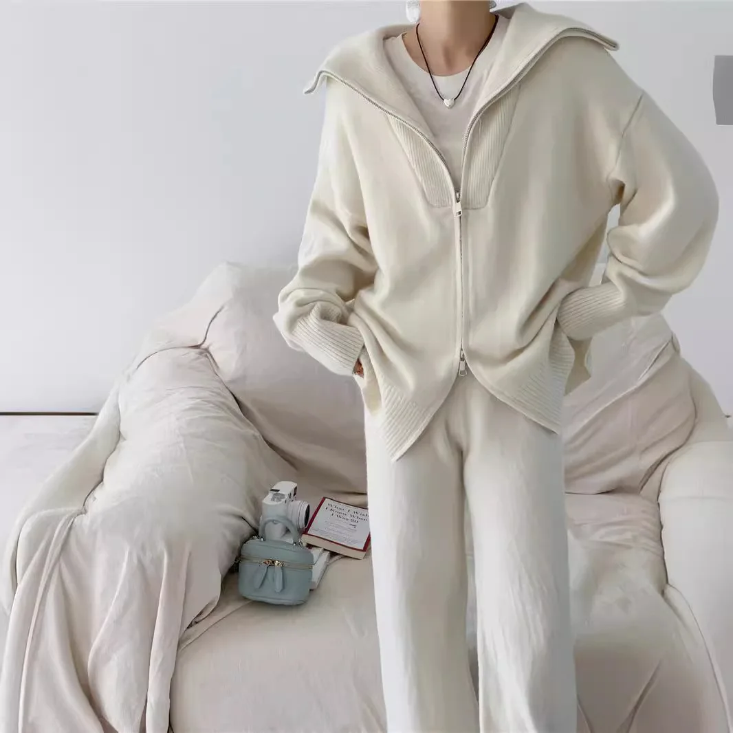 

2025 Women Autumn Sweater Suits Cardigans With Knitted Pants Two Piece Sets Tracksuits Ladies Outfits Winter Clothes