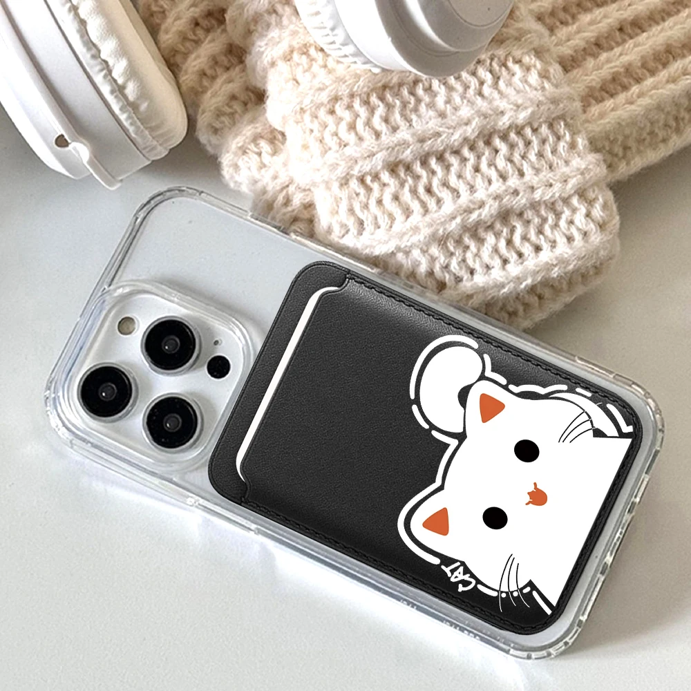 Katzen-Leder-Kartenetui Handyhülle Kartenhalter für Magnetische Hülle Geeignet für alle iPhones mit Magsafe-Kartenfunktion Niedliche Rückentasche – Detail 6