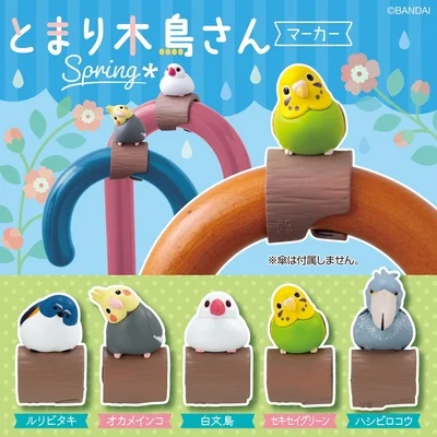 Japanese Genuine Gacha Scale Model Bird Cockatiel Umbrella Bicycle Decorative Clip Cute Decoration Action Figure Toys