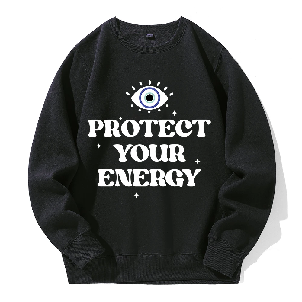 Protect Your Energy A Sparkling Eye Printing Hoodies Men Fleece Warm O-Neck Hooded Street Fashion Hoodie Basic Casual Sportswear