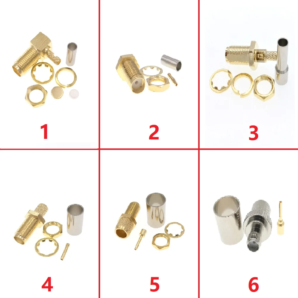 SMA Female Straight Crimp For RG316 RG174 RG58 RG5 RG8 RF Coaxial Adapter Connector Goldplated