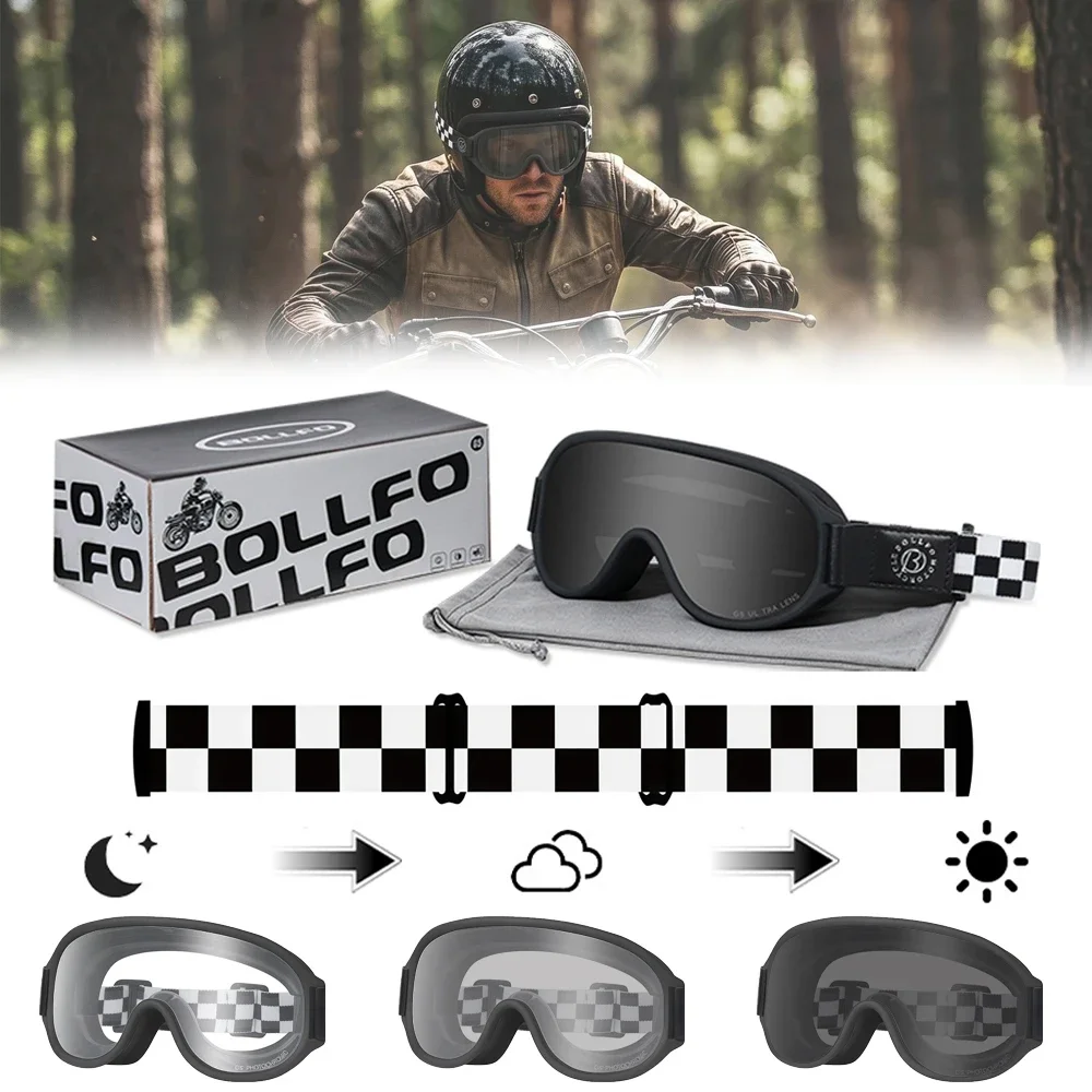 Photochromic MX Riding Goggles Men Women Anti-Fog Small Helmet Compatible Motocross Goggles Polarized UV400 Dirt Bike Enduro
