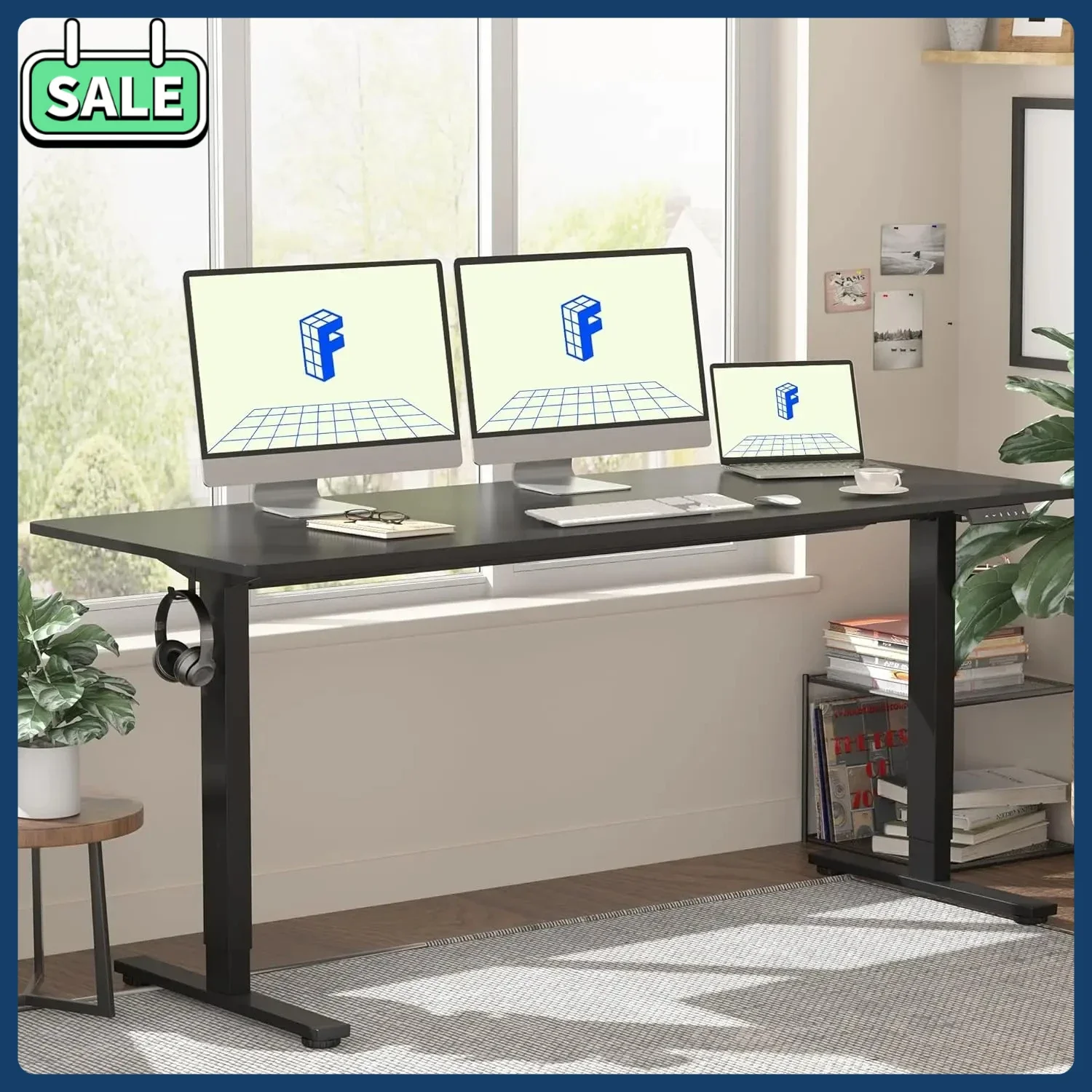 60 × 24 بوصة قطعة كاملة مكتب قائم ارتفاع كهربائي قابل للتعديل الجلوس حامل مكتب للمنزل مكتب إطار أسود 60 أسود #1