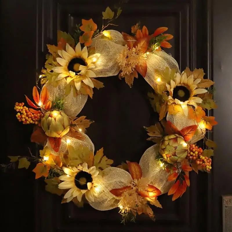 Sunflower Door Wreath Sunflower Wreaths Summer Wreath 15 Inch Thanksgiving Autumn Decor Artificial Wreath Halloween Ornaments