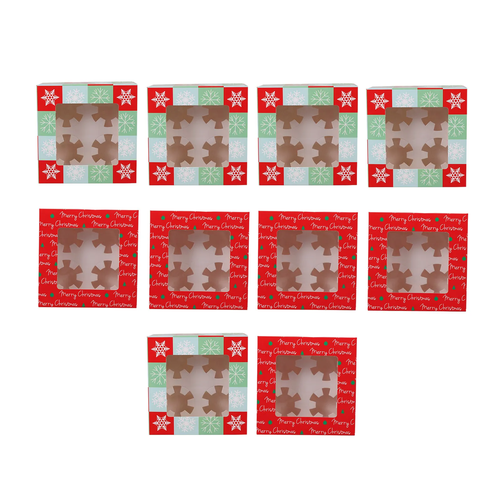 10Pcs Christmas Cupcake Boxes Thick Food Safe Paper Windowed Cupcake Container Insert for Jumbo Standard Muffins Cake Packaging