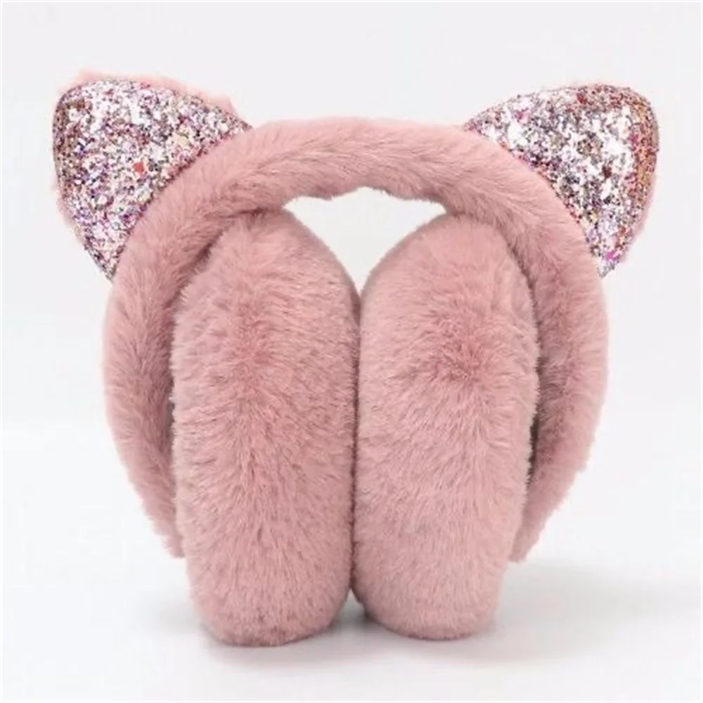 Cute Cat Earmuffs For Women Girls Children Winter Warm Faux Rabbit Fur Soft Cashmere Ear Muffs Plush Ski Warmer Cover Earflaps