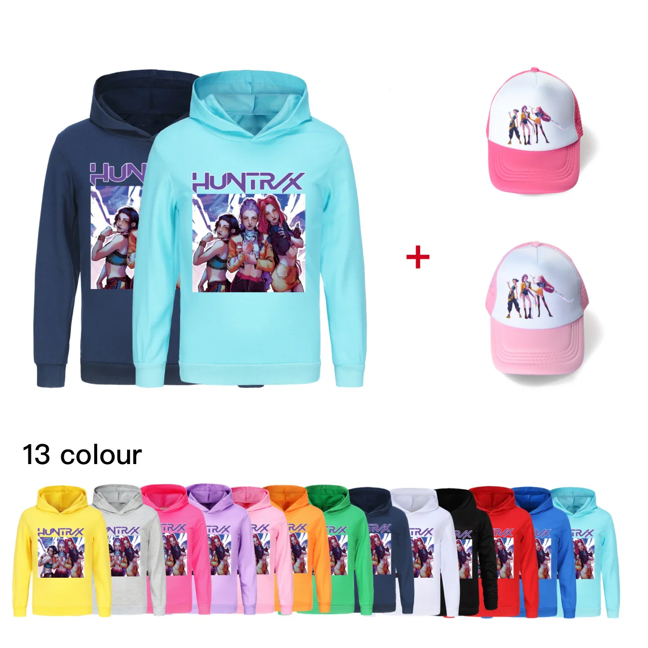

Kids Lovely KPop Demon Hunters Huntrix Clothes Boys and Girls Sweatshirt Children Pullover Outerwear&sunhat4804