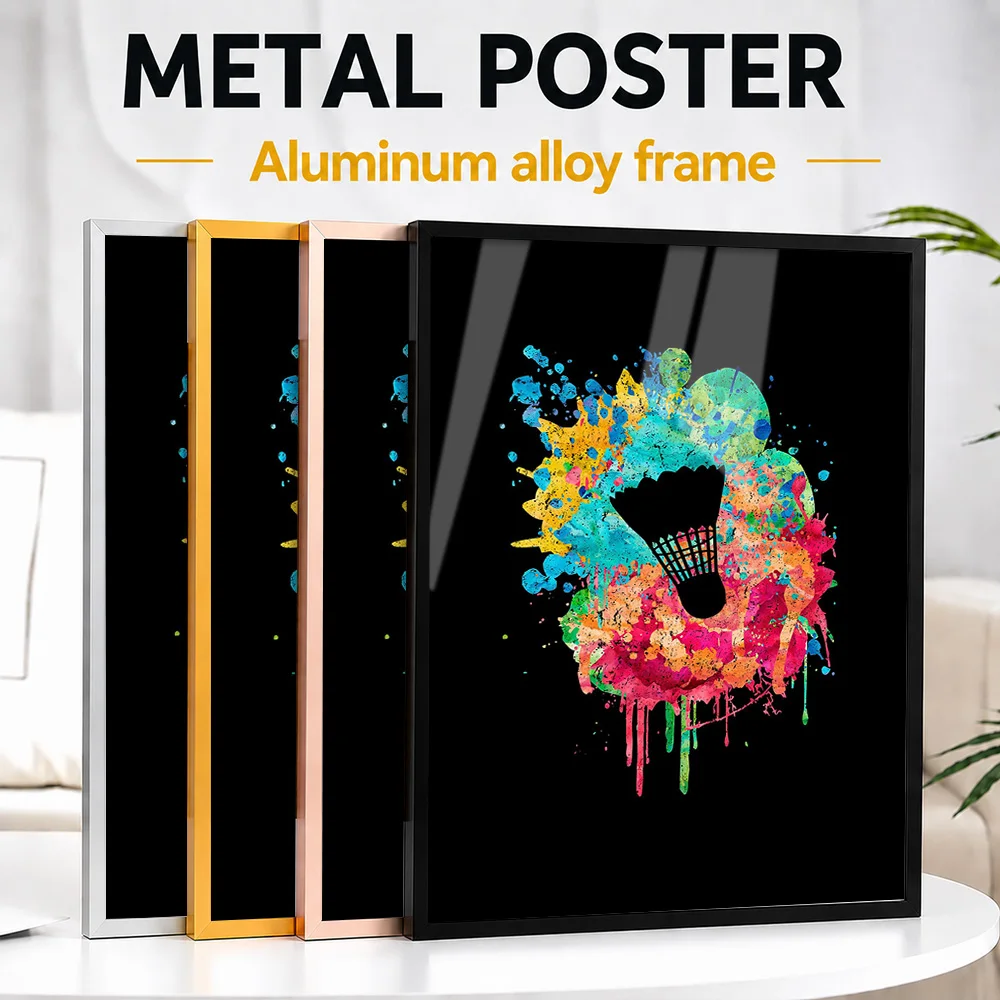 Badminton Pop Color Framed Aluminum Metal Poster Customized Photo Colorful Smash Style Wall Art For Bedroom Memorable Fan Gift
