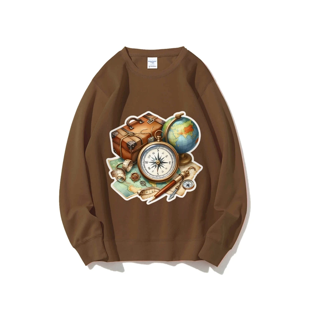 Grafisch sweatshirt Reiscollage Print Nostalgische Wanderlust Y2k-stijl sweatshirt Zachte stof Reisgeïnspireerde vrijetijdskleding