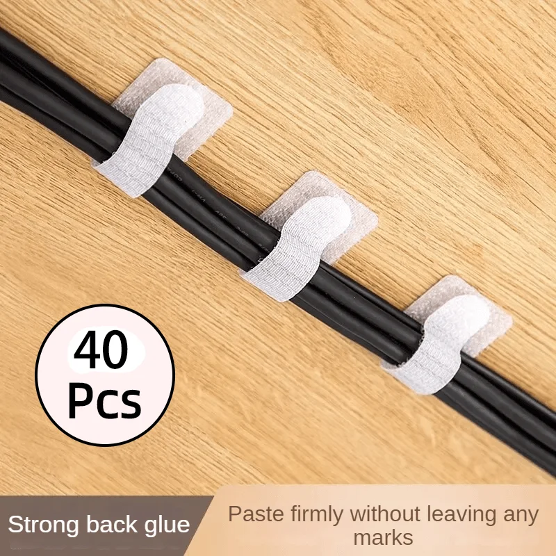 40Pcs White Self-Adhesive Interlocking Tape Cable Ties, Strong Adhesion Polyamide Power Cable Organizer, Durable Wear-Resistant