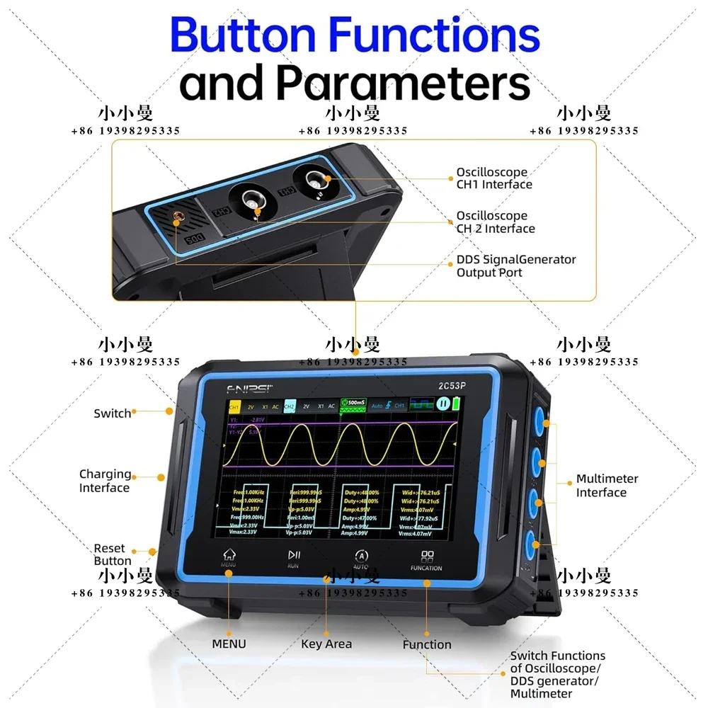 FNIRSI 2C53P Touch Screen Digital Oscilloscope+Multimeter+Signal Generator 3IN1 Dual Channel 50MHZ Automatic Osciloscópio Tools