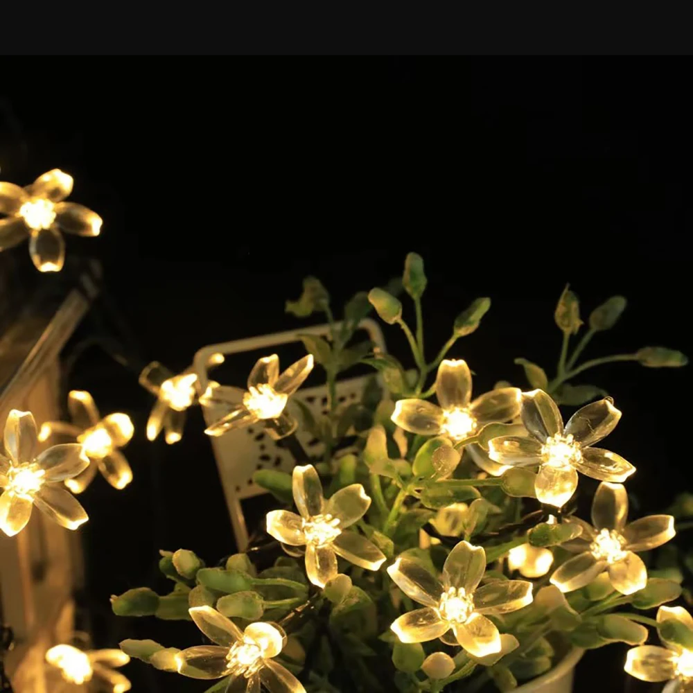 50 LED 7M solar light string anti narcissus female light cherry blossom Christmas wreath outdoor home garden decoration solar li