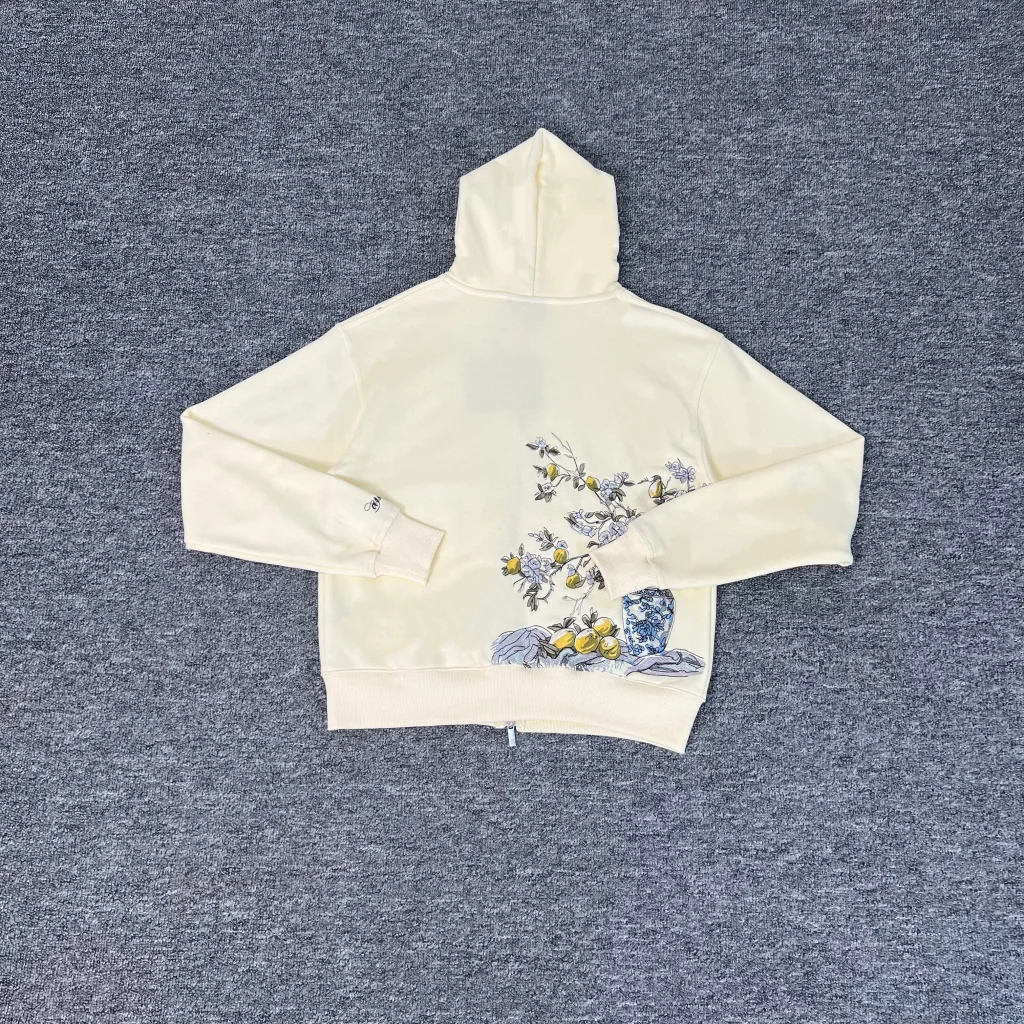 Derschutze "garden of eden" zip up mejor calidad bordado cremallera Sudadera con capucha albaricoque con capucha hombres mujeres Casual Sudadera con capucha