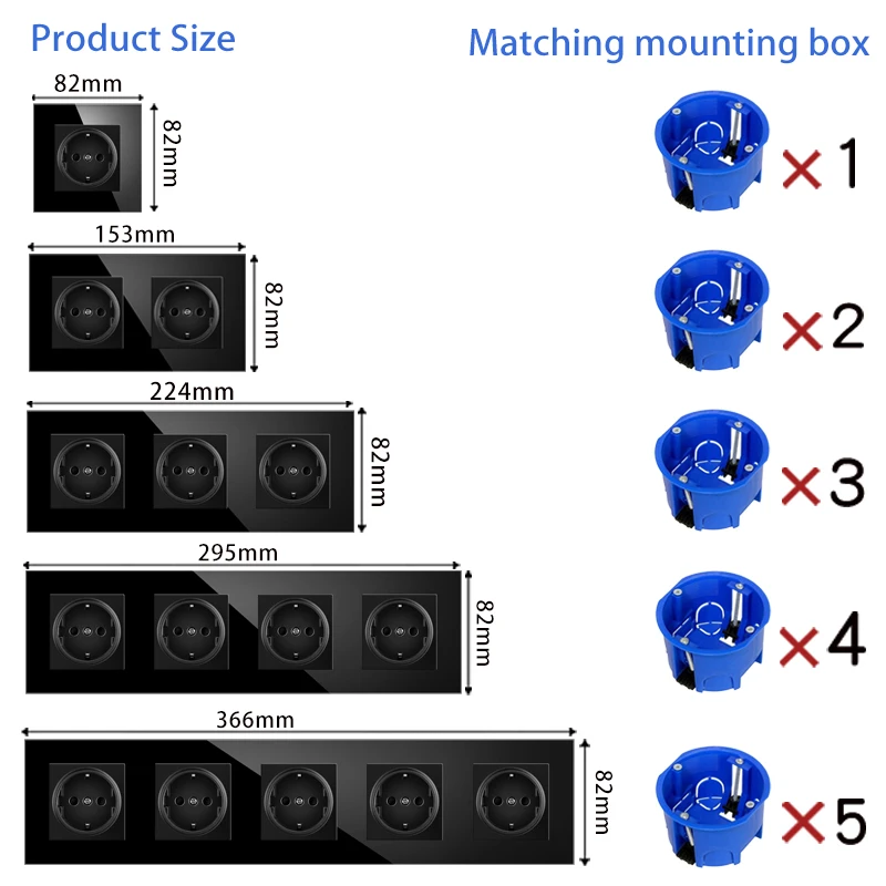 Novski Panel de vidrio templado interruptor de luz LED, enchufe de pared europeo y francés, USB, TV, RJ45, RJ11, módulo de interruptor de sensor DIY