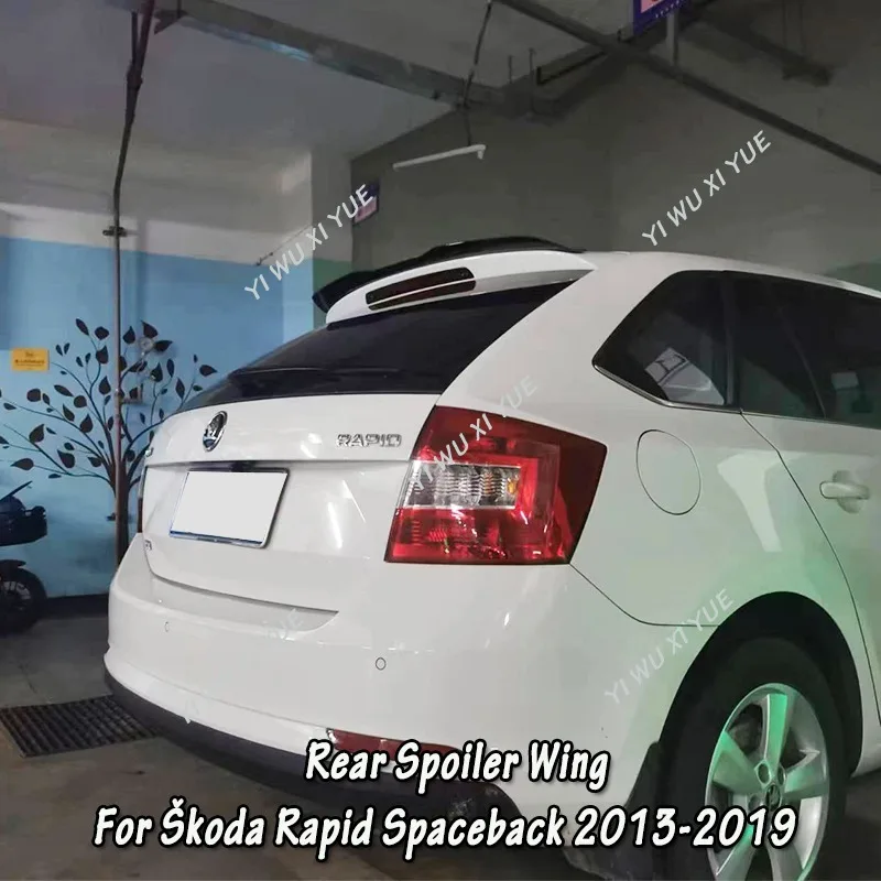 Dla Skoda Rapid Spaceback 2013-2019 ABS czarny błyszczący tylny Spoiler dekoracja skrzydła samochodu BodyKit Tuning uniwersalny Spoiler