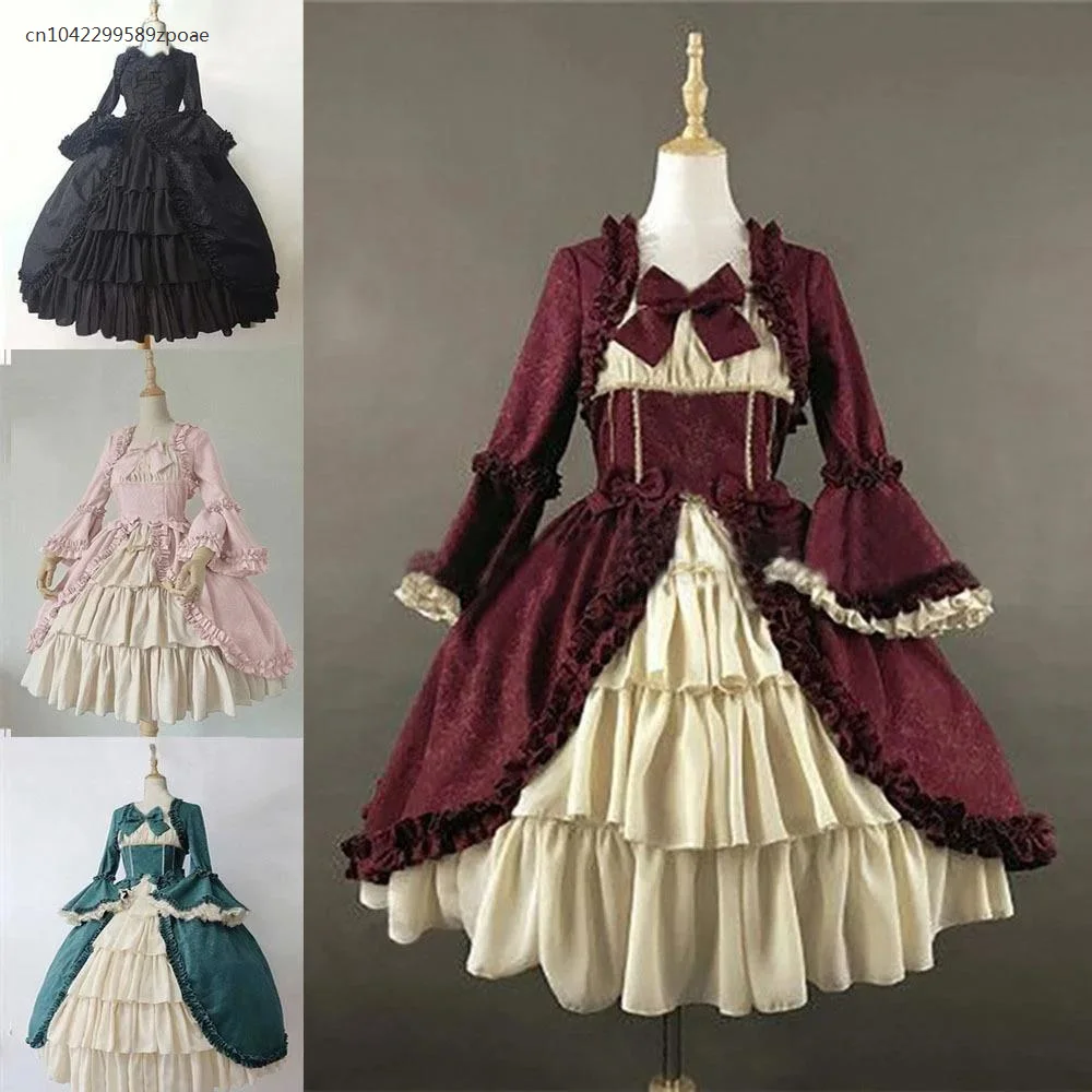 

Women Lace Trumpet Sleeve Medieval Dress Court Retro Vintage Gothic Evening Gown Lolita Victorian Gothic Dress Cosplay Costume