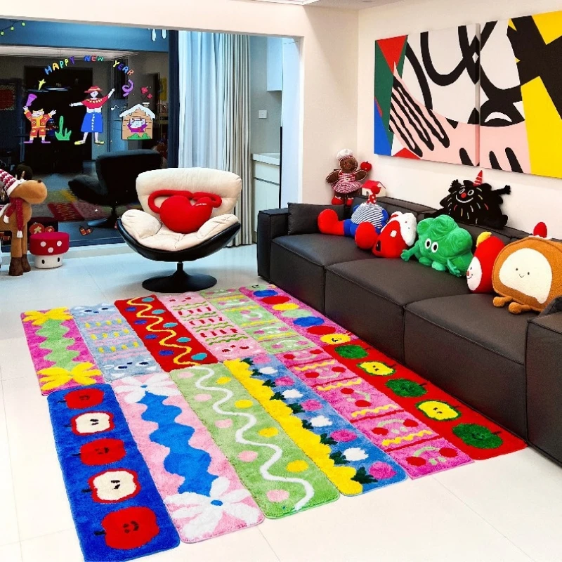 30x150cm Dopamine Tufted Rug Non Slip Long Strip Floor Mat Kids Bedroom Bedside Cute Kawaii Room Door Runner Mat Patchwork DIY