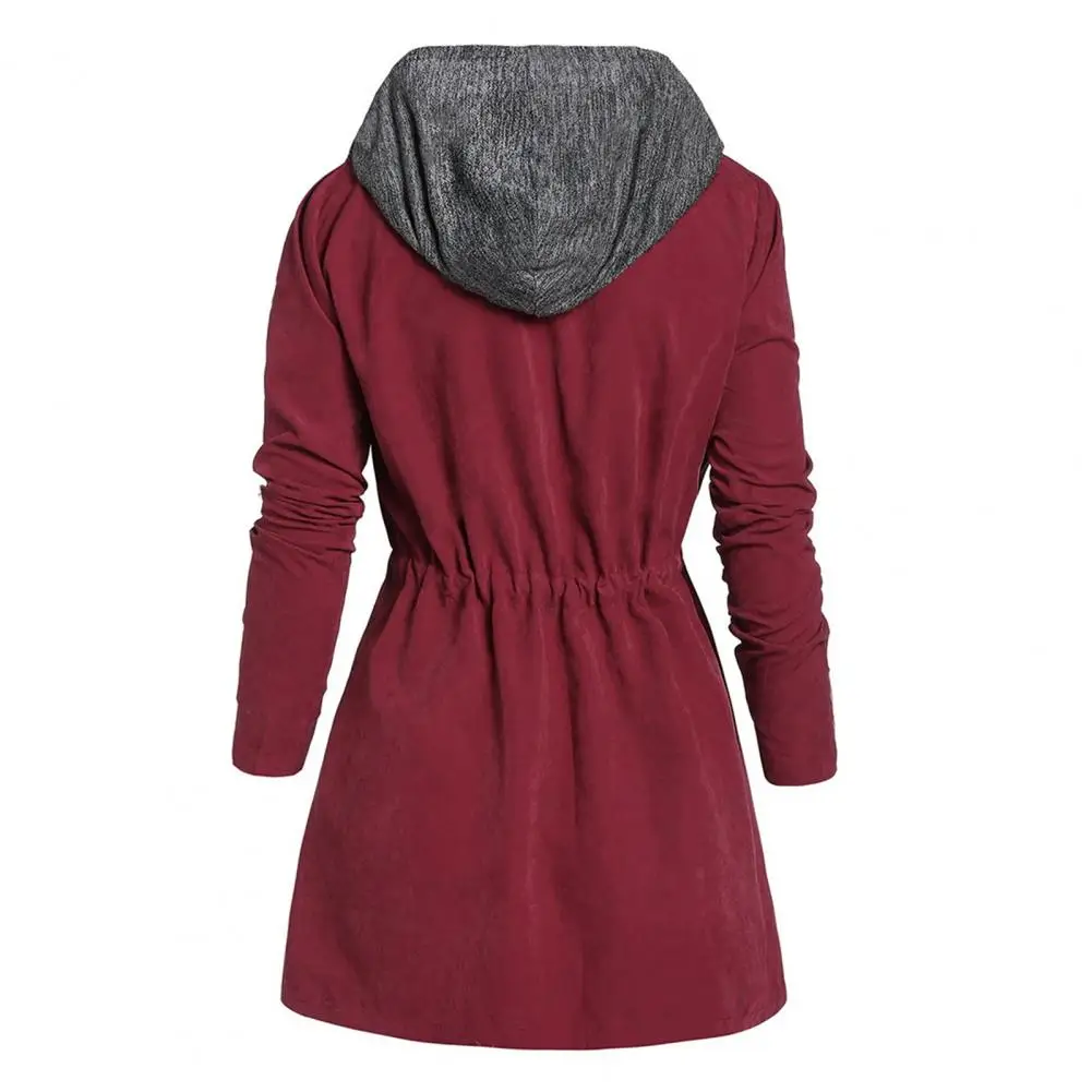 Women Coat Solid Color Fake Two-piece Hooded Double Zipper Winter Jacket for Daily Wear