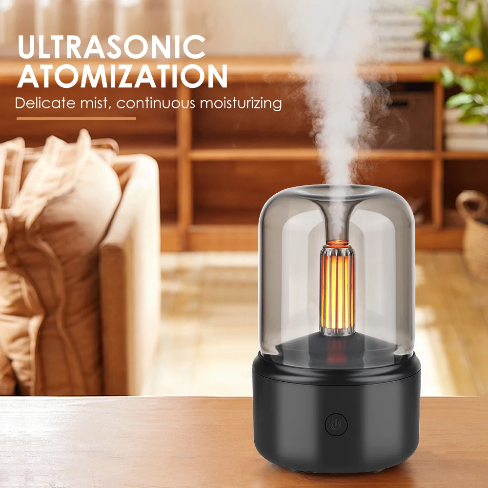 Flame Aroma Diffuser Ultrasonic Humidifier Air Cool Mist Maker For Home Office Small Essential Oil Diffuser With LED Lamp Gift