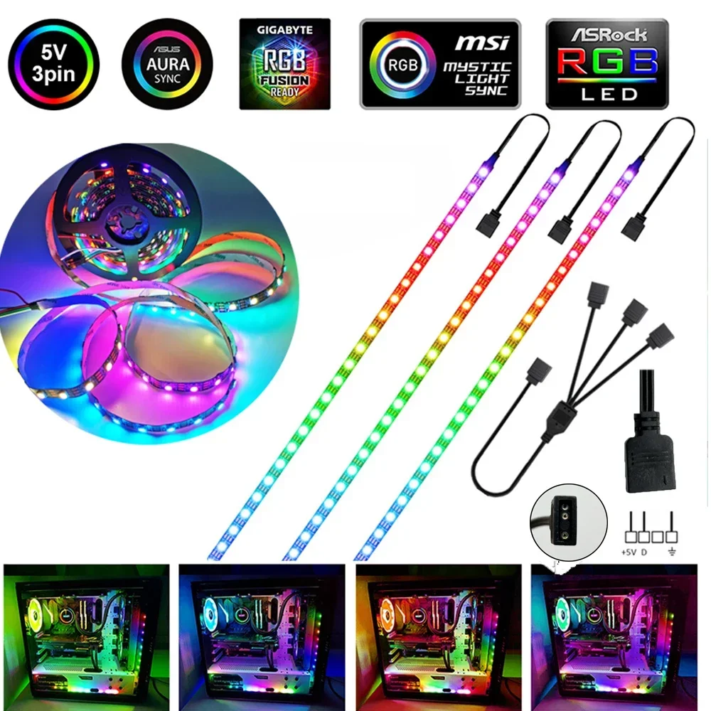 WS2812B RGB LED Strip Gaming Lights 5V 3 Pin Addressable LED Headers PC for ASUS AURA SYNC , MSI Mystic Light Sync , GIGABYTE