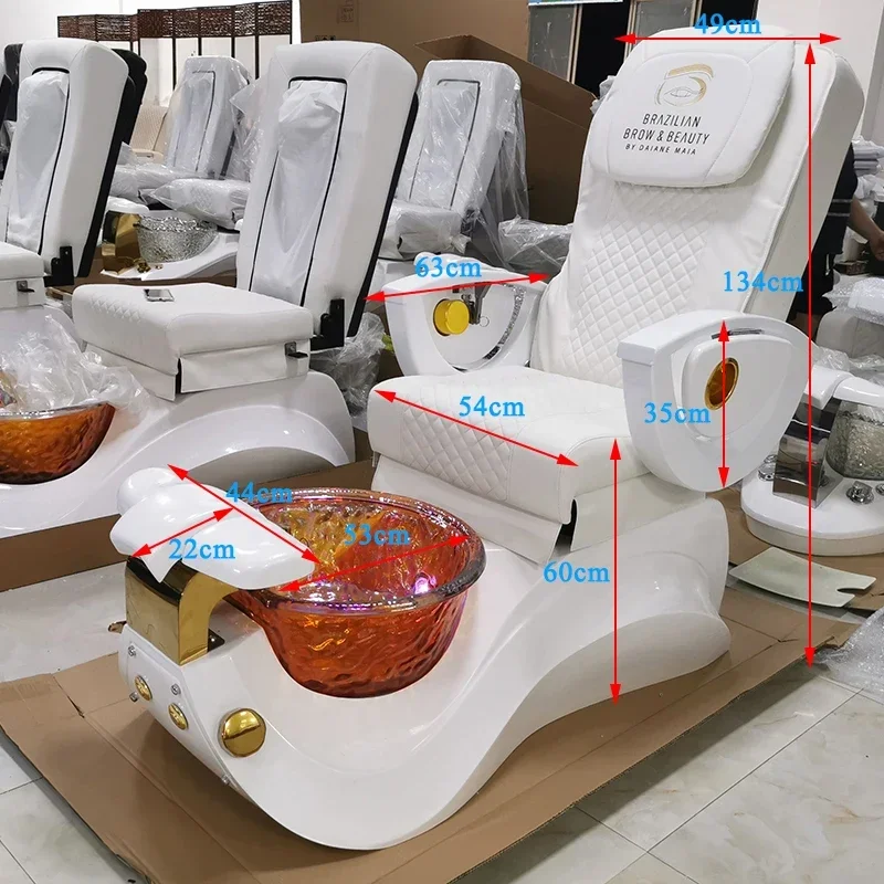 High-end nail salon equipment pink manicure pedicure chair with massage and colorful bowl