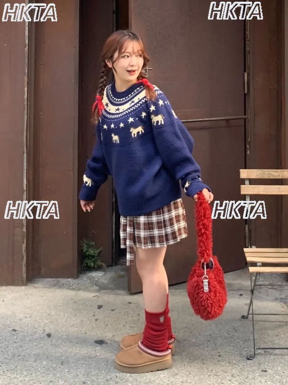 

Японский 2026, зимний новый теплый жаккардовый пуловер с круглым вырезом в стиле ретро, топы Sweet Island, свободные вязаные свитера для женщин