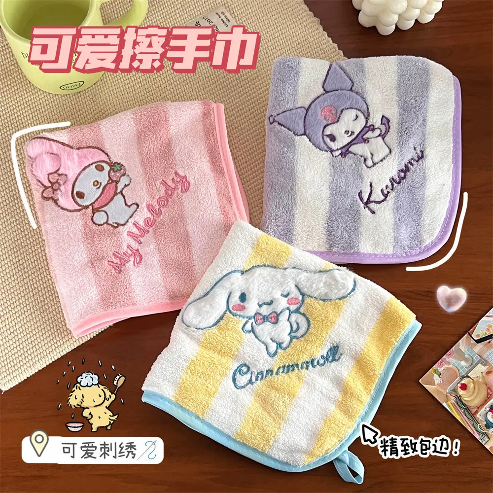 

Cute Sanrioed Kuromi Melody Plush Hand Towel Cartoon Square Household Kitchen Bathroom Children's Hand Towel Absorbent Towel