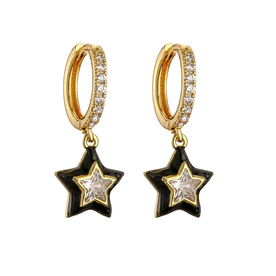 Pendientes de circonita chapada en oro de 18k para mujer, cristal esmaltado, estrella, joyería de moda, regalo de Festival