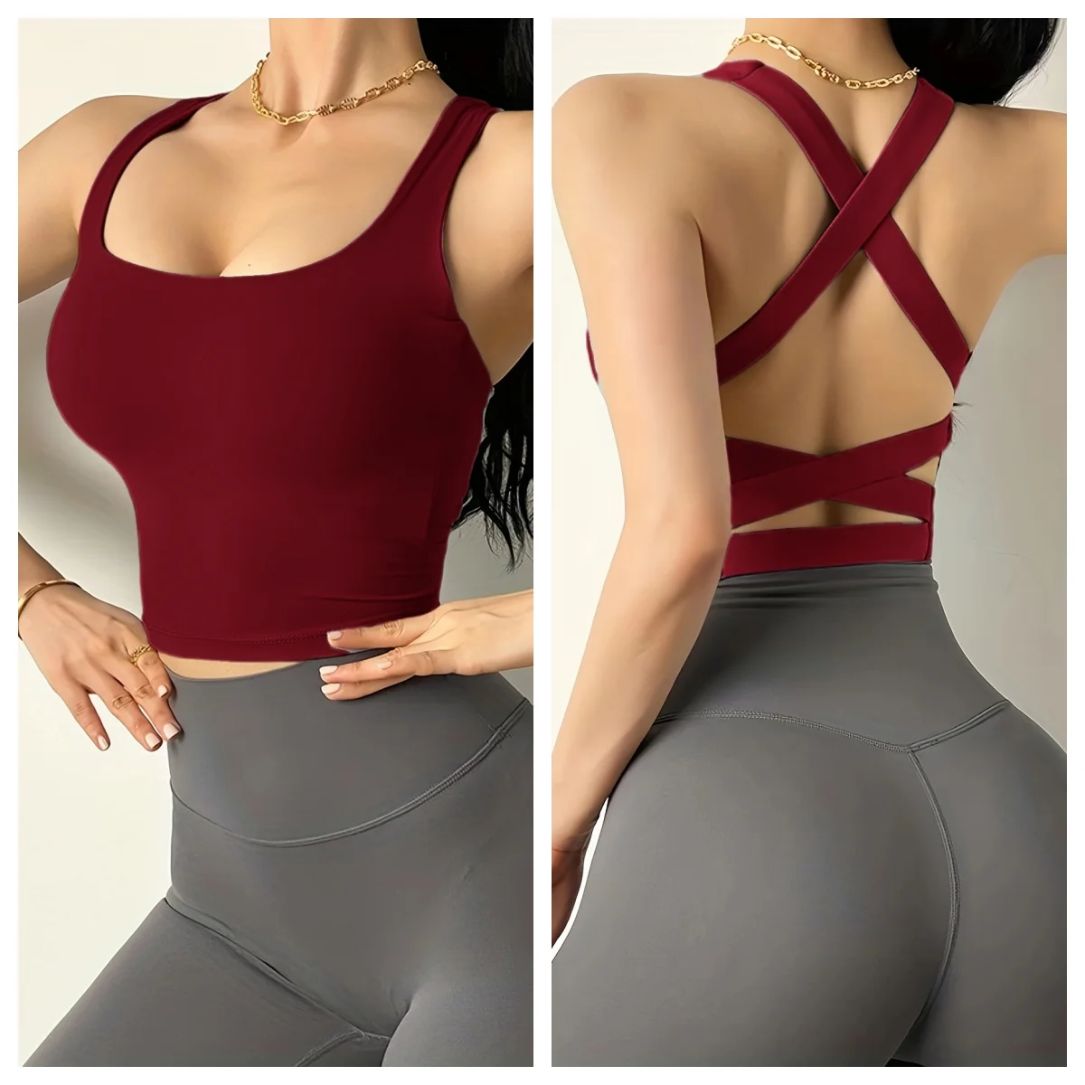 Women's Naked Feel Sports Bra, U-Neck Push Up Racerback for Yoga Running, Quick Dry Workout Tank Top