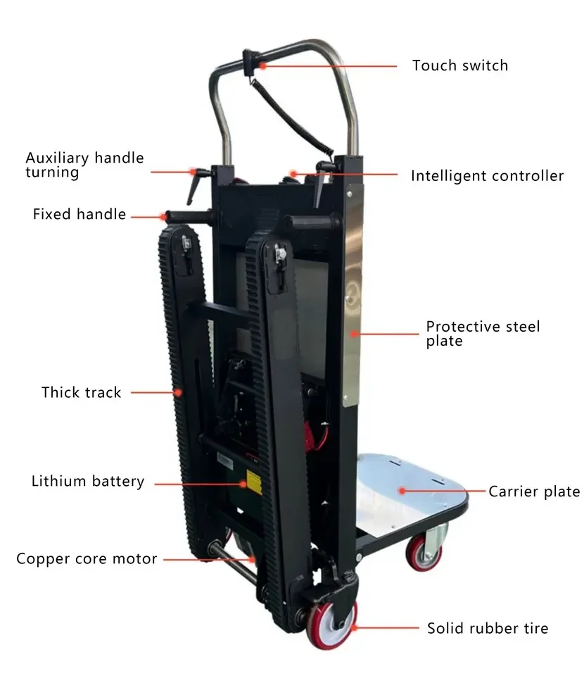 Heavy Duty Cargo Trolley 400KG Lithium Battery Powered Steel Stair Dollys Climbing Electric Trolleys