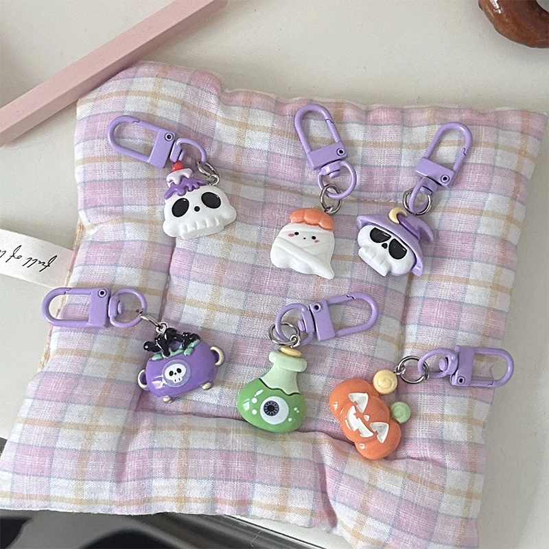 Cute Cartoon Halloween Pumpkin Ghost Keychain Pendant For Women Kids Kawaii Car Key Ring Backpack Decoration Accessories Gifts image 4