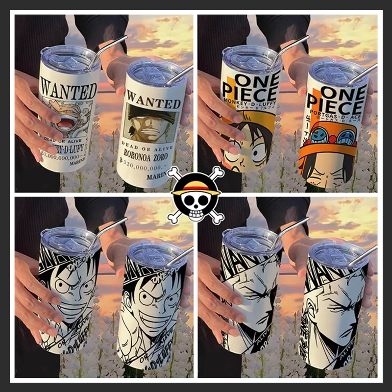 

Цельная кофейная чашка Luffy Zoro, термос из нержавеющей стали 304, кулер, соломенная чашка, портативная многоразовая кружка для льда, кофе, чая, бутылка для воды