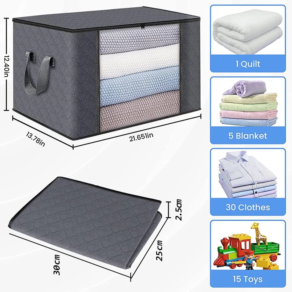 Foldable Blanket Clothes Storage Bags Bedroom Cabinet Containers Organizing with Lids and Handle Large Capacity Storage Bags