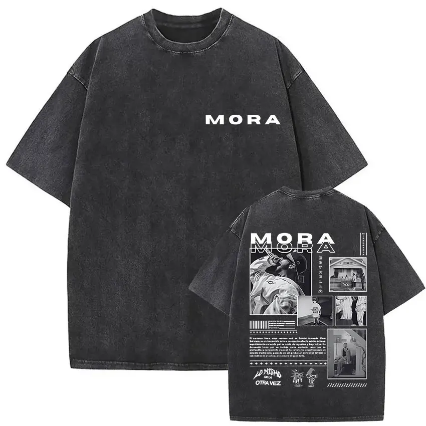 Rapper Mora Lo Mismo De Siempre Tour Graphic Tee Men Vintage Washed T-shirts Cotton Tshirt Harajuku Male T Shirt