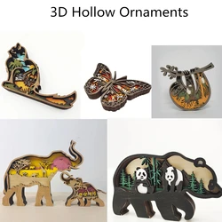 3D Wooden Ornaments Butterfly,Cat,sloth, Panda,Elephant,New Hollow Wooden Crafts Creative Animal Home Desktop Decoration