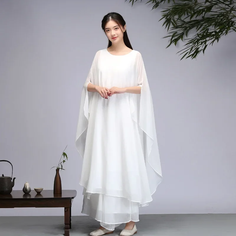 Traditional Chinese Style Clothing Women Yoga Set Linen Loose Sweatshirt Pant Female Meditation Tai Chi Set Cheongsam Suit 12130