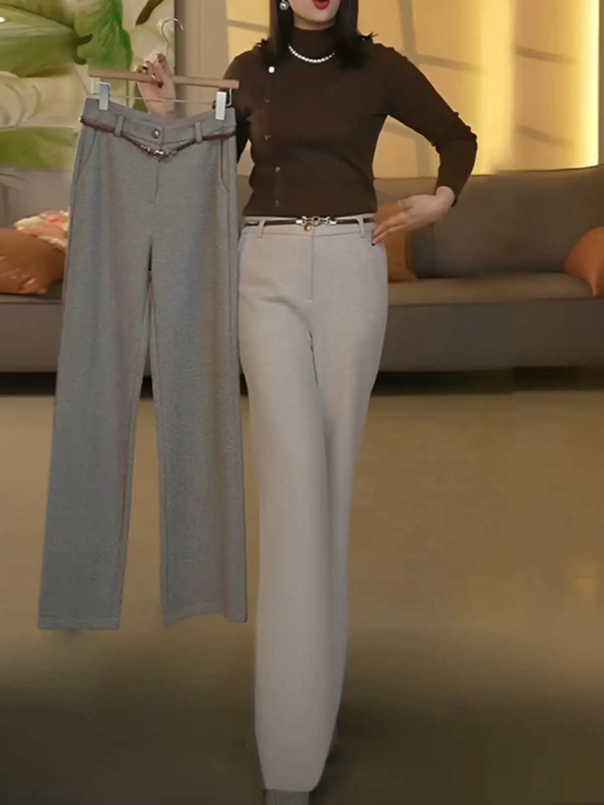 

High Waist Wide Leg Woolen Suit Pants Women's Casual Trousers Spring Autumn Straight Cut Slim Version Commute Sle Korean Fa...