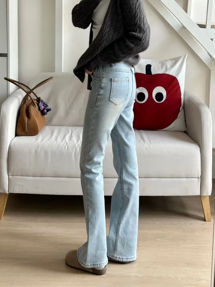 Hoge Taille Fce Gevoerde Thiened Micro Flared Jeans Vrouwen Winter Plus Size Vet MM Denim Broek Hoge Taille Cover Hip Klein Formaat