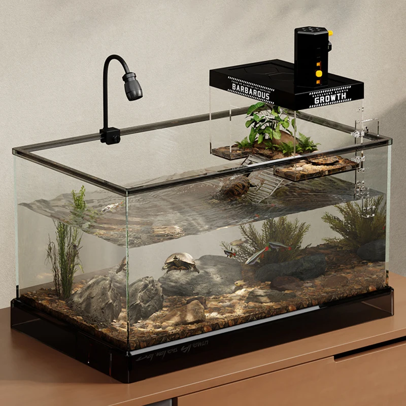 Turtles Terrarium Transparent and Heat-resistant Terrariums Deep-water Turtles Tank Sunbathing Room Turtle Basking Platform