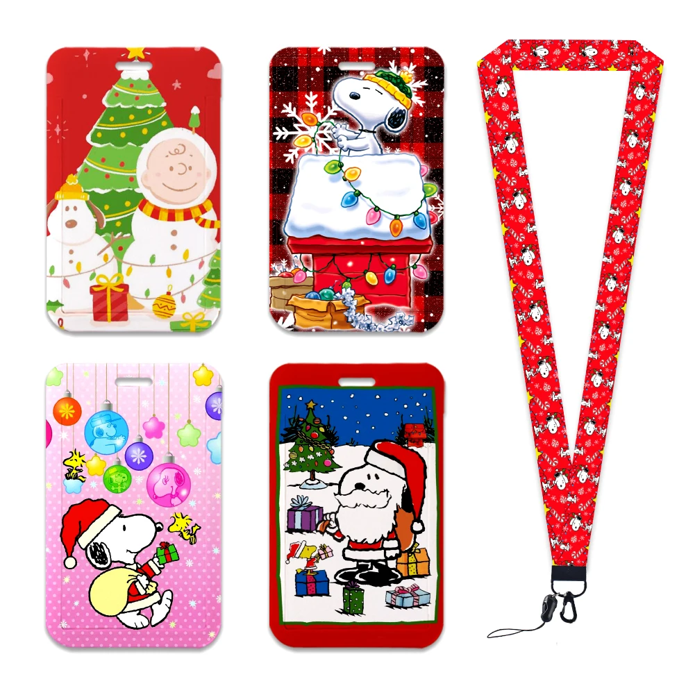 

W Snoopy Christmas Cartoon ID Card Holder Neck Strap Polyester Stationery Lanyard Keychain ID Badge Holder
