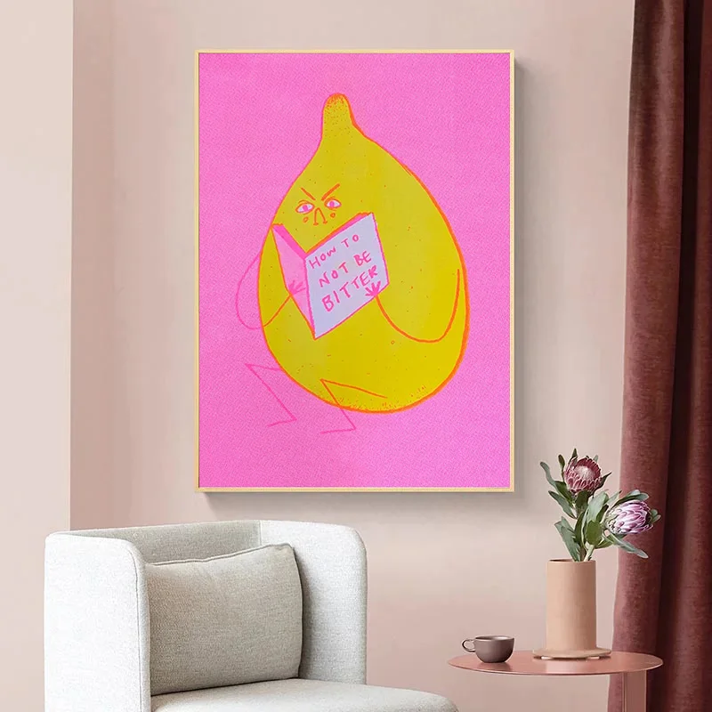 How To Not Be Bitter Cute Fruit Lemon Looking Book Poster And Print Modern Canvas Painting Wall Art Pictures For Home Room Decor