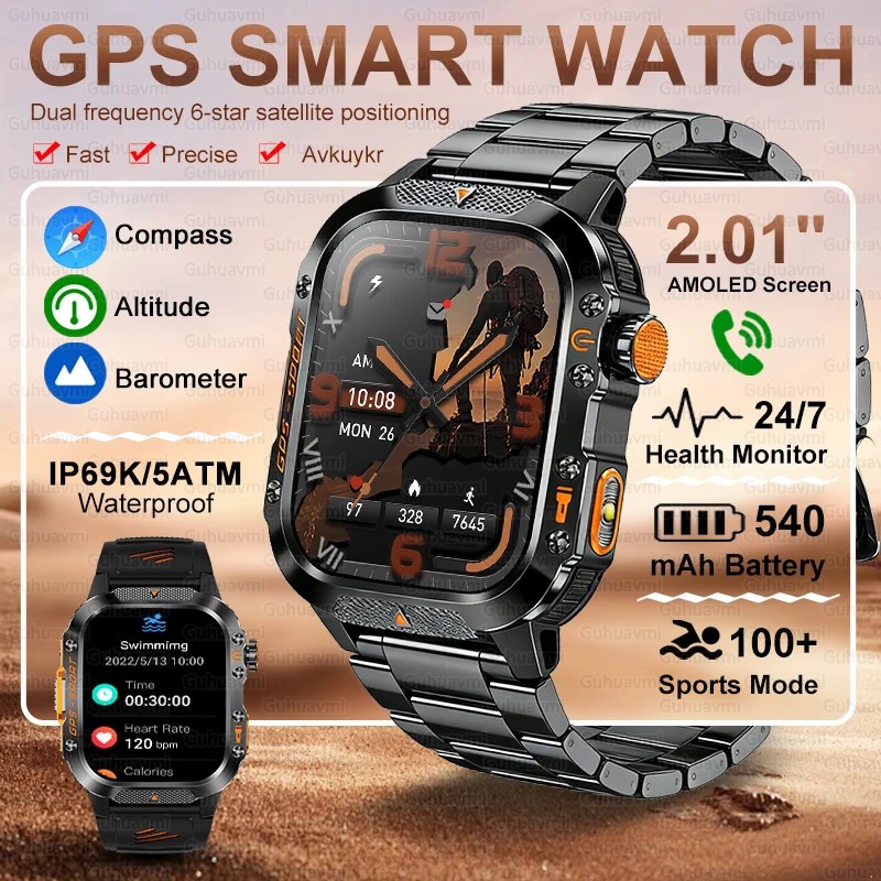 2026 Nuovo GPS Sport Astuto Della Vigilanza 10ATM Impermeabile Built-in Dual-Band GNSS Bussola Alltimetro Tattiche di Grado Militare Smartwatch da Uomo