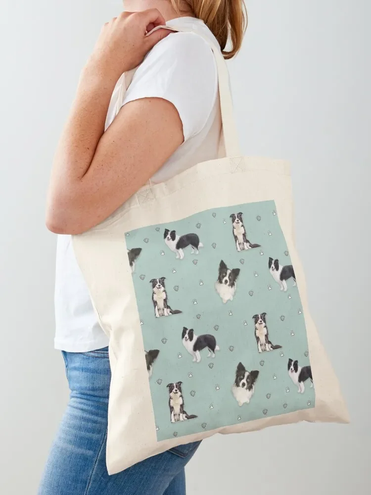 

collie pattern blue painting Tote Bag Women's handbag Handbags Shopper Canvas
